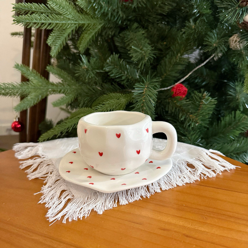 Tazas y platos de cerámica de flores retro de estilo coreano, tazas y platos de café irregular pellizcado a mano, tazas y platos de té de la tarde