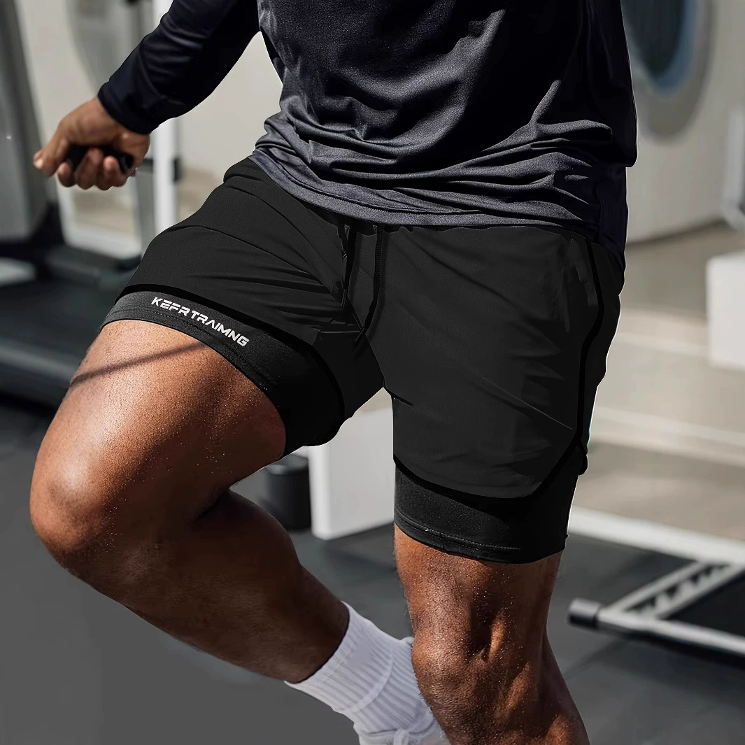 Поддельные две двухслойные спортивные шорты мужской профессиональный фитнес бег по легкой атлетике