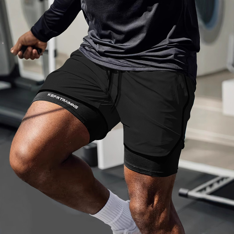 Fake Two-piece Double-layer Sports Shorts Men's Professional Fitness Running Track and Field American Basketball Training Three-point Pants Anti-light Fake Two-piece Double-layer Sports Shorts Men's Professional Fitness Running Track and Field American Basketball Training Three-point Pants Anti-light