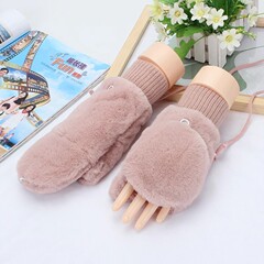 手袋の女性の冬のぬいぐるみのかわいいベルベットの厚い保温ウサギの毛のカバーの半分の指の両用学生の首のカップル
