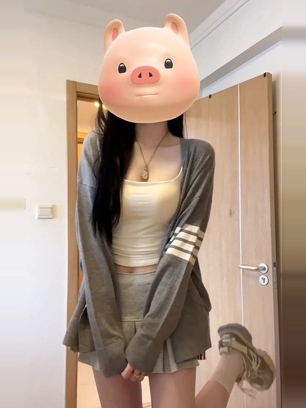 设计感拼接撞色V领针织外搭开衫女外套初春秋学院风宽松遮肉显瘦|undefined
