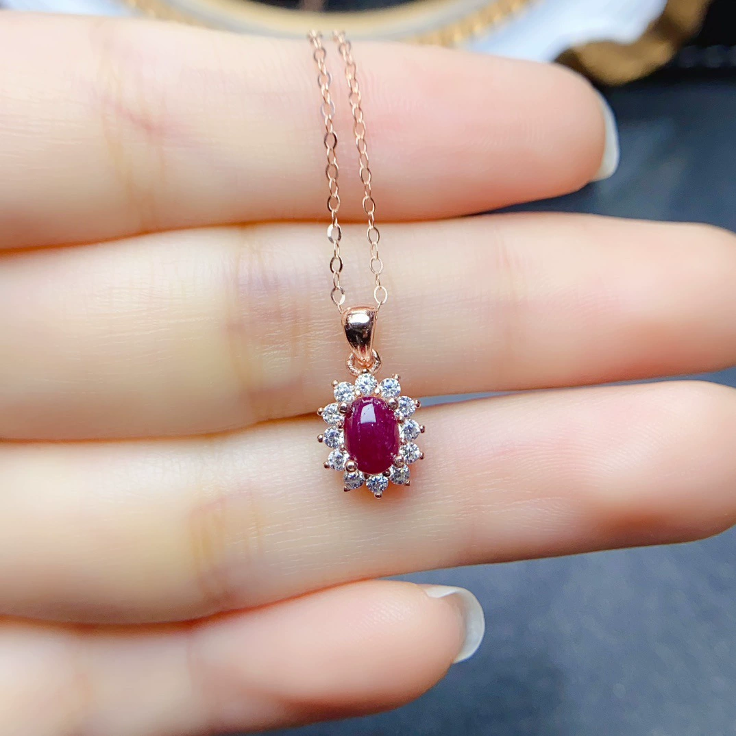 Оптовая продажа популярного натурального рубинового колье из серебра S925 с основным камнем 4*6, горячая распродажа в Европе и Америке, дропшиппинг.