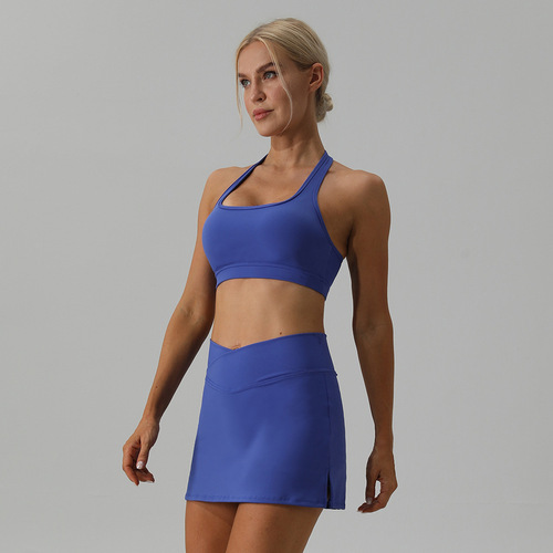 24 New Summer Style European and American Nude Yoga Sports Bra High Elastic Short Skirt Fitness Golf Ball Beautiful Yoga Set 