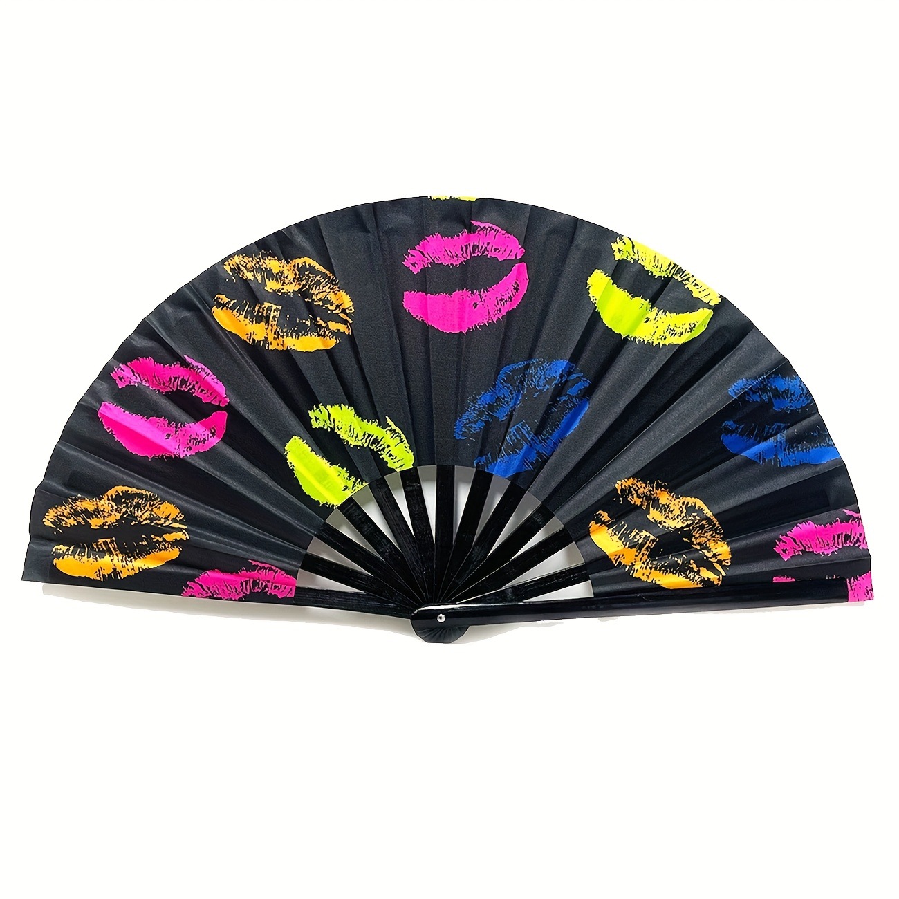 Ventilador de viento europeo y americano transfronterizo, diseño de impresión personalizado luminoso fluorescente, hueso de bambú, hueso plástico, abanico de kung fu, abanico de festival de música