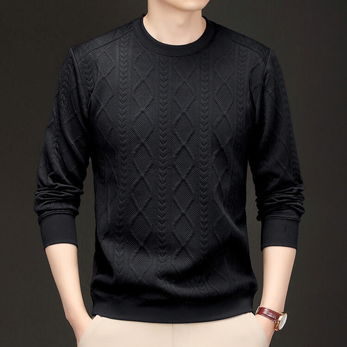 Heavy Industry Embroidery Men's Sweatshirt Autumn New Round Neck Knit Top for Youth and Middle-aged Long Sleeve Base Shirt for Dropshipping