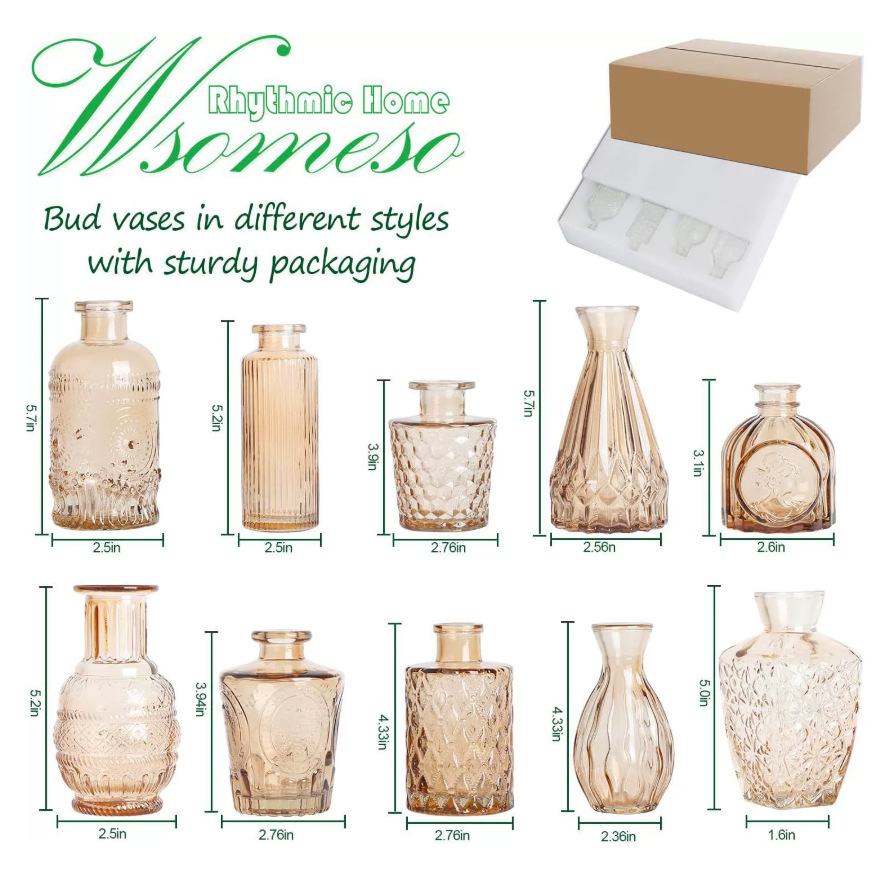 Transparent glass vases for decorating dining tables, home