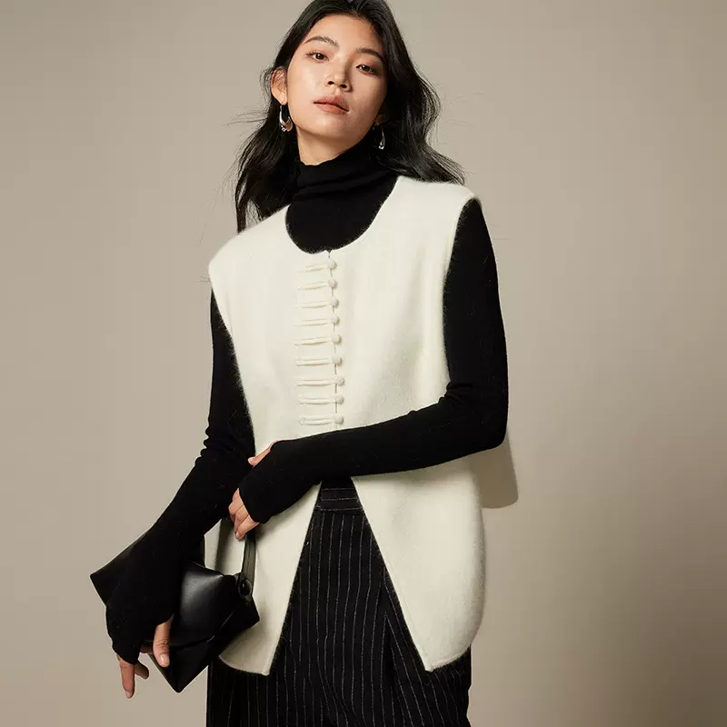 气质名媛 国风新中式浣熊绒马甲女25秋冬小众设计感无袖针织背心