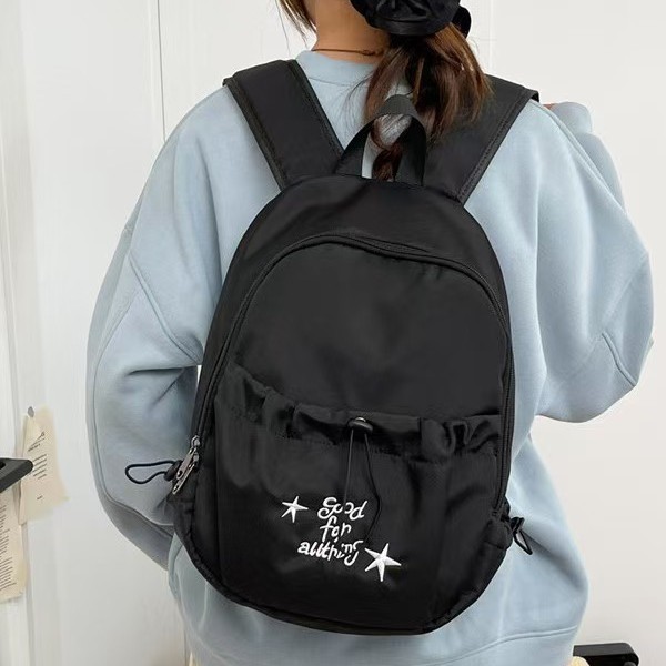 Versatile Spring New Style Large-Capacity Cute Letter-Star Backpack for Girls, Drawstring Casual Outing Storage Bag with Color-Blocking