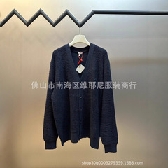 正确版 LO家胸前徽标刺绣针织开衫高定设计感宽松ins潮流外套毛衣