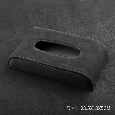 Can Be Customized with Logo, Suede Leather, Multifunctional Hanging Seat Armrest Box, Chair Back Tissue Box, Car-Mounted Car Interior (Car tissue box/set) - no-label-suede-retro-tissue-bag-black-and-gray