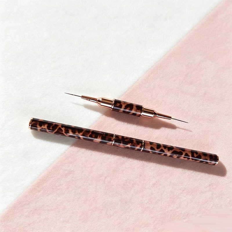 Leopard print fine double-ended liner brush for nail art, drawing flower patterns, nail design, line drawing, thin brush for beginners, short and long