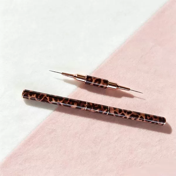 Leopard print fine double-ended liner brush for nail art, drawing flower patterns, nail design, line drawing, thin brush for beginners, short and long