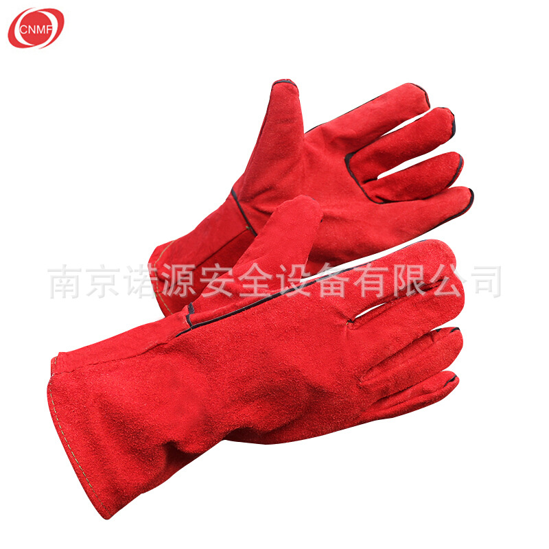 谋福 CNMF9416 电焊防护手套 焊工手套 焊接手套 红色加长款