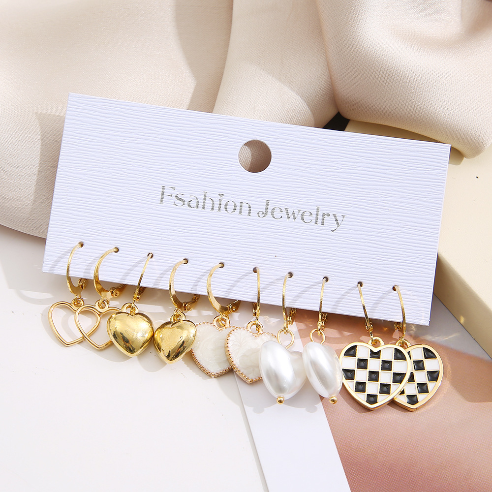 Fashion Heart Shape Alloy Earrings 5 Pairs