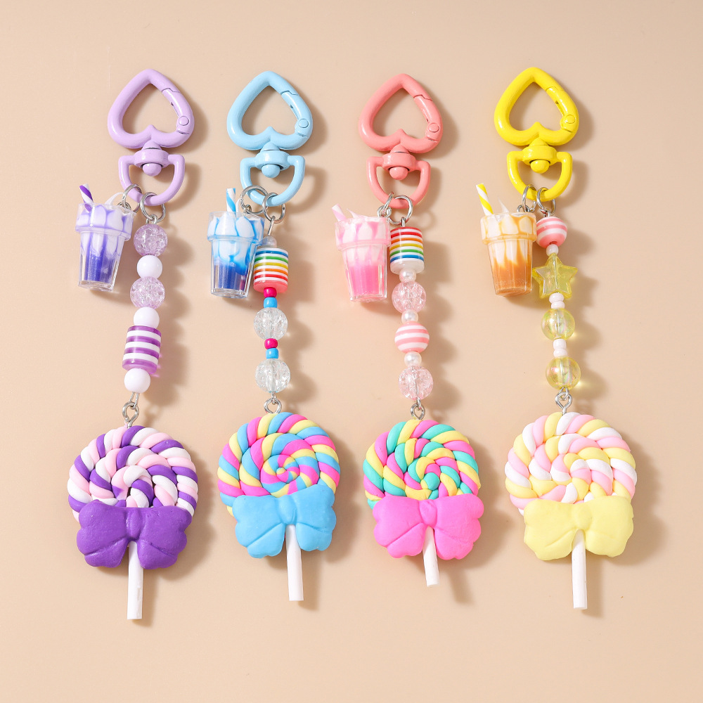 European and American Cross-Border Soft Clay Striped Beaded Ice Cream Keychain Simulation Lollipop Keychain Keychain Bag Pendant