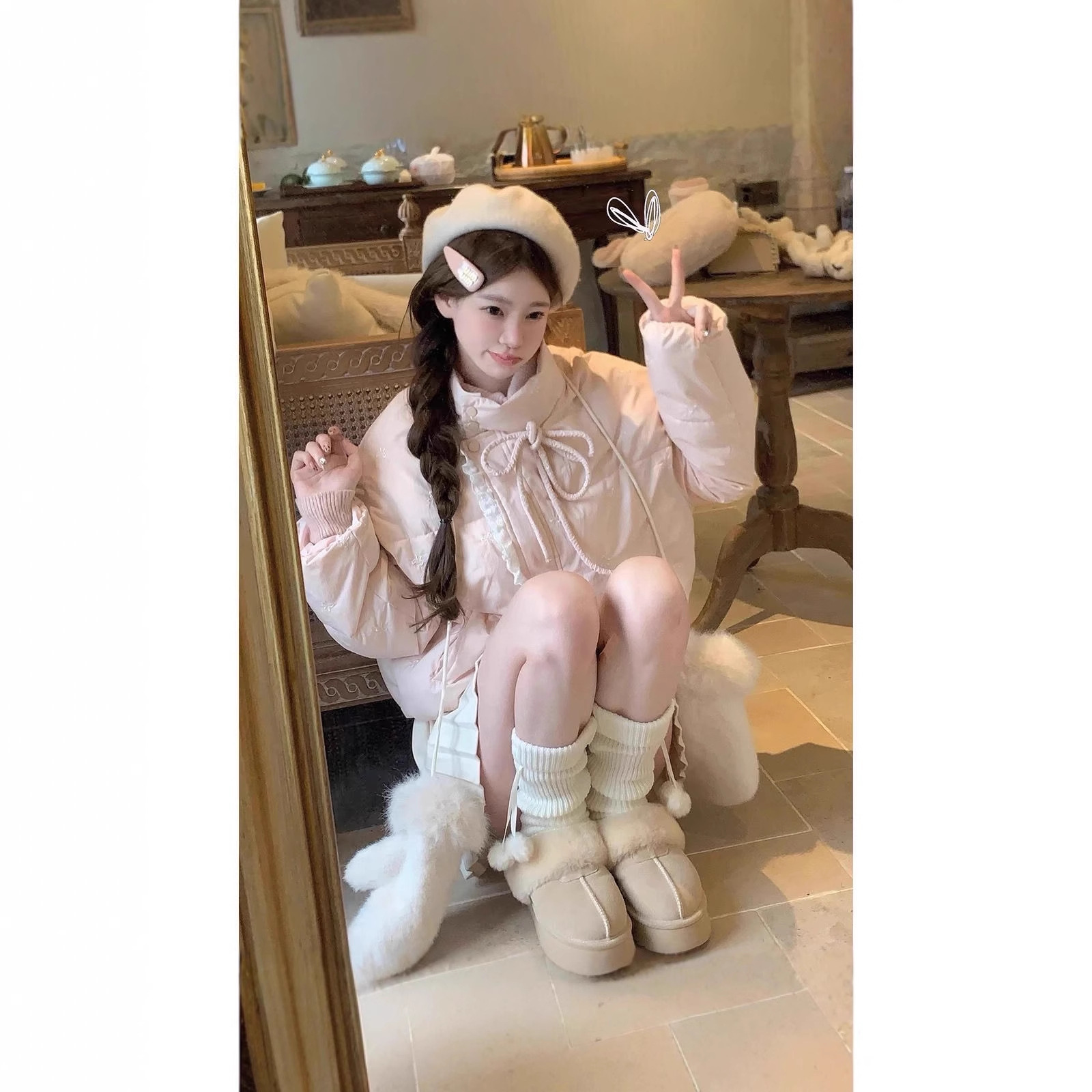 羽绒棉服冬季短款新款小个子蝴蝶结面包保暖外套棉衣加厚甜美棉袄
