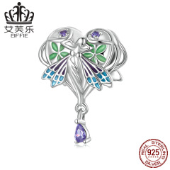 艾芙樂純銀s925愛心天使串珠手鍊鍍白金彩色滴油心形唯美天使珠子