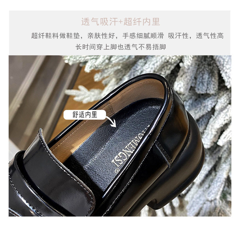 Giày lười nữ mũi tròn cổ điển đế dày tăng chiều cao, giày da nhỏ — Màu xanh lá, Màu đen chi tiết 10