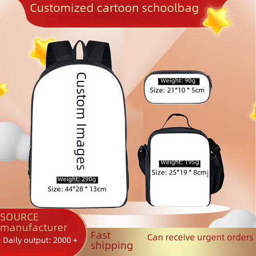 Backpack Set of Three for Primary and Middle Schools, Dual-Shoulder Student Lunch Bag with Multifunctional Pen Pouch, Unisex Large Capacity Backpack