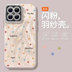 彩色小爱心适用苹果12promax手机壳iphone16pro羽纱15全包镜头膜
