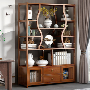 Bogu Rack Solid Wood New Chinese Style Duobao Pavilion Tea Rack Storage Rack Modern Simple Decoration Tea Set Tea Room Display Cabinet