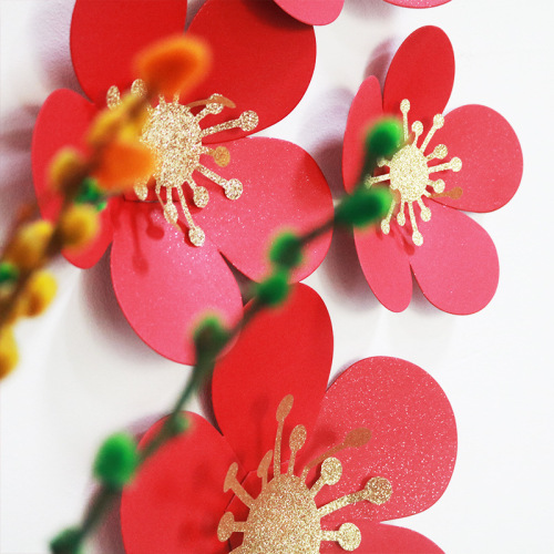 Paper flower finished wedding room decoration three-dimensional wedding wedding red paper flower package window beauty salon background wall layout
