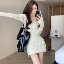 波西米亚沙滩罩衫裙外穿镂空钩花温柔连衣裙短款收腰包臀裙