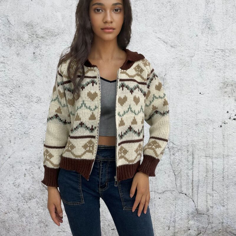 European and American Amazon New Lapel Elegant Knitted Top American Retro Zipper Sweater Cardigan Jacket Women's Autumn and Winter European and American Amazon New Lapel Elegant Knitted Top American Retro Zipper Sweater Cardigan Jacket Women's Autumn and Winter