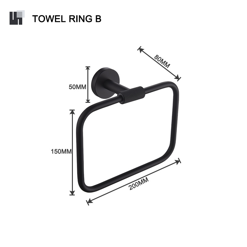 Toallero de baño de acero inoxidable negro mate transfronterizo Toalla de toalla Soporte de toalla de papel Gancho de ropa Baño de hotel Colgante de sala de moleteado de latón