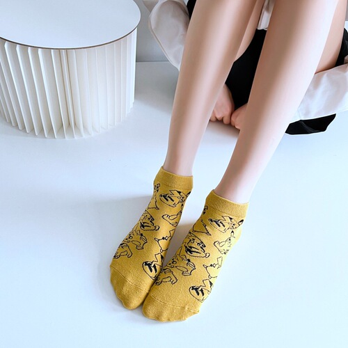 Four Seasons Japanese Cartoon Socks for Women, Pichu Women's Boat Socks, College Fashion Socks, Men's and Women's Socks