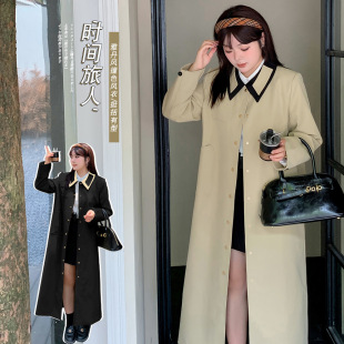 A519 Xuan Chen Plus Size Korean Style Simple Elegant Long Suit for Spring, Flattering Contrast Color Windbreaker Jacket for Curvy Women