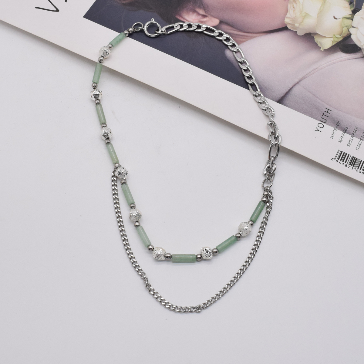 Vente En Gros Collier Empilable En Acier Titane Et Diamants Irréguliers En Jade Nihaojewelry display picture 3