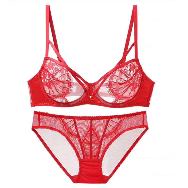 Suministro directo de fábrica de ropa interior push up anillo de acero pecho grande pequeño sujetador ropa interior traje ultra-Delgado Sujetador de encaje sexy al por mayor