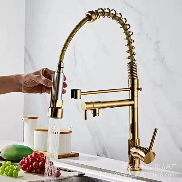 Cross-Border Spring Kitchen Sink Stainless Steel Hot and Cold Faucet Dishwashing Sink Rotatable Wall-Mounted