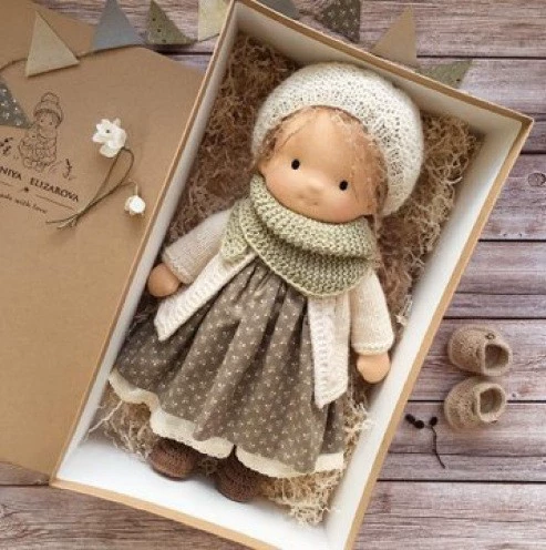 Хлопковый WaldorfDOLL Waldf Doll Pabout Artist Handmade Christmas Thumb Gift Box Blessing
