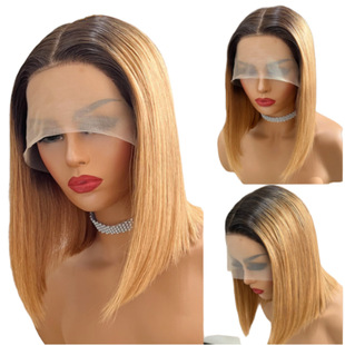 12A Human Hair Top Quality 1B/27 Gold Brown 13*4 Frontal Bob