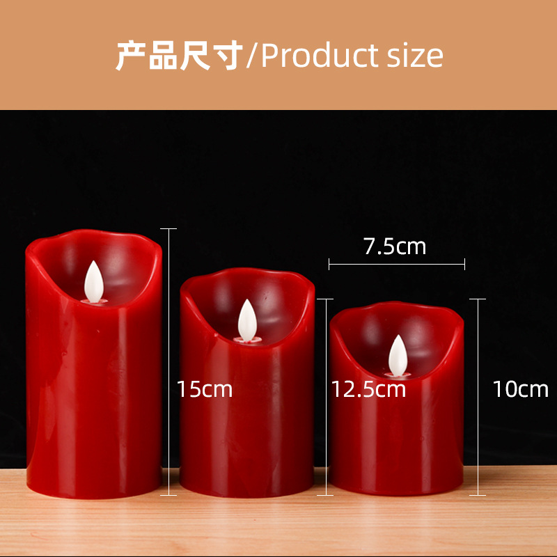 Vela electrónica LED burdeos con mecha oscilante de parafina para decoración de bodas y cumpleaños