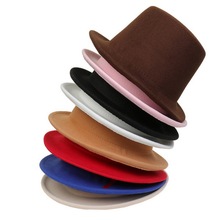 跨境亚马逊速卖通虾皮高帽子平顶小沿礼帽毛呢礼帽中性魔术帽批发