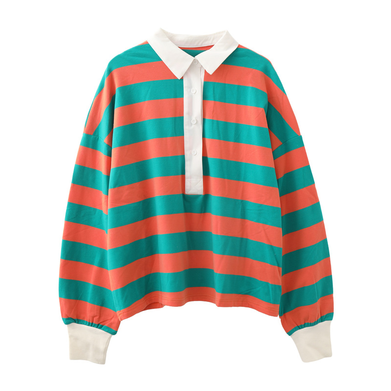 Retro College Style Red and Green Contrast Striped Polo Collar Knit Sweater Jacket Top with a High-End Hot Girl Vibe for Women