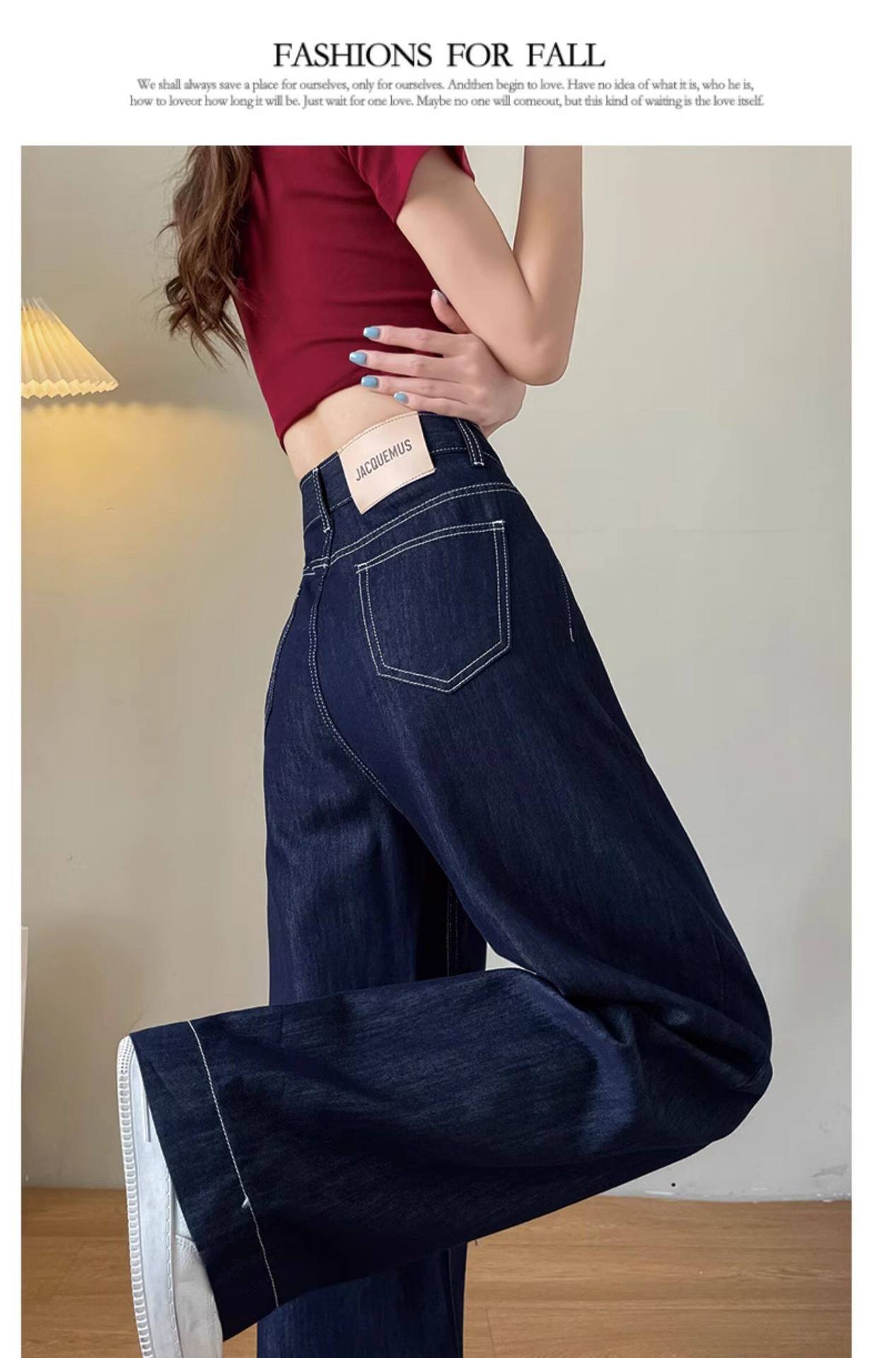 Quần jean nữ ống rộng cạp cao dáng suông vải Tencel mỏng mùa hè — Màu tannin - kéo dài chi tiết 11