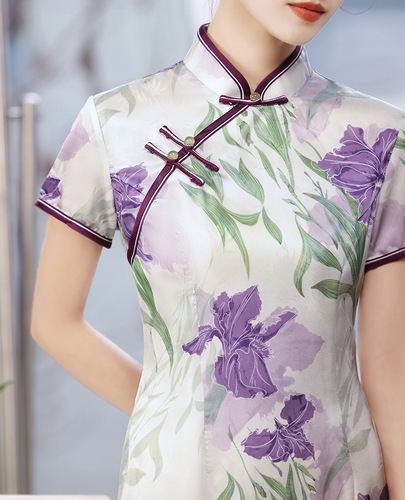 Purple flowers chinese dresses retro oriental cheongsam qipao for women girls the new long of qipao