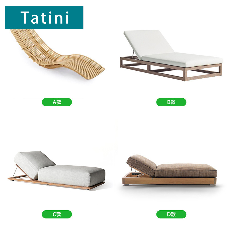 Silla de madera maciza al aire libre Villa patio impermeable muebles de protección solar Jardín al aire libre hotel playa casual cama de madera