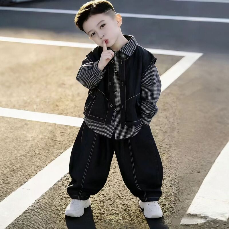 Boys' Spring Style Cool Denim Vest and Shirt Three-Piece Set 2026 New Trendy Stylish Cool Little Boy Outfit