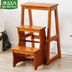Trojan solid wood folding ladder stool household three-step climbing stool dual-purpose ladder chair indoor multi-functional pedal staircase