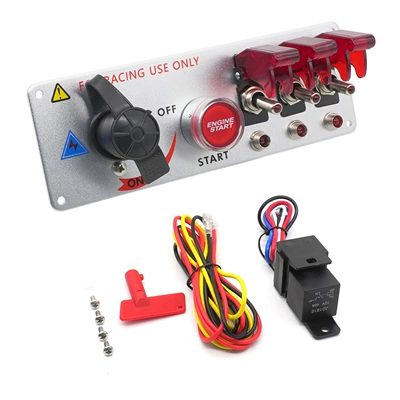Car 12vled Ignition One-key start power-off main switch knob toggle 4 communication 4 in 1 panel switch (Power supply, ignition system accessories) - red