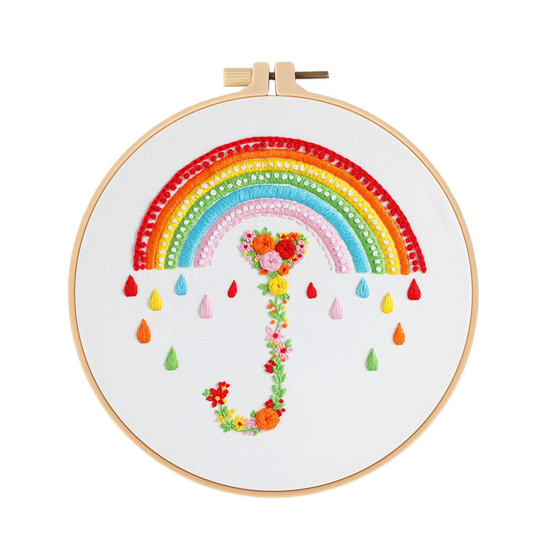 Original nuevo DIY bordado hecho a mano material paquete Rainbow Mood Sunshine flor paraguas tela bordado Inglés