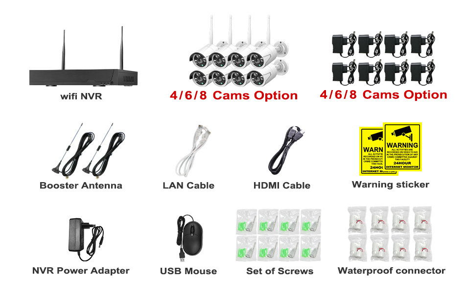 无线监控设备套装 4路8路录像机NVR网络摄像头 720P1