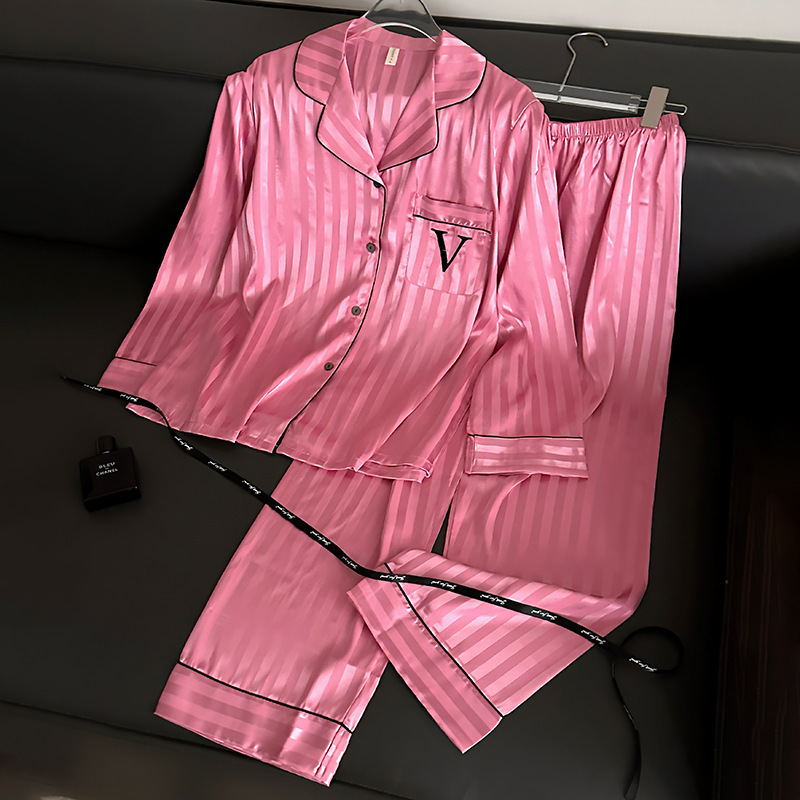Daishian Clothing Light Luxury Women's Barbie Home Clothes suit Striped Trousers Long Sleeve Ice and Snow Lapel Pajamas 2025