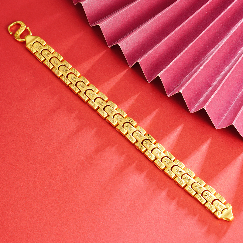 Sand Gold hombres y mujeres pulsera de patrón estrellado imitación oro joyería Correa ancha dominante galvanoplastia artesanía pulsera de aleación de cobre