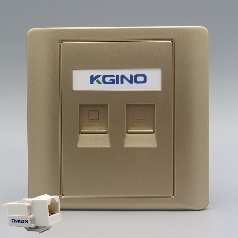 双口免打六类网络面板香槟金色86型千兆电脑信息插座cat6电脑模块